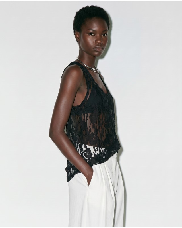 Sheer Lace Tank Top - black