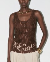 Sheer Lace Tank Top - Brown