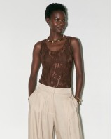 Sheer Lace Tank Top - Brown