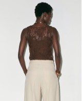 Sheer Lace Tank Top - Brown