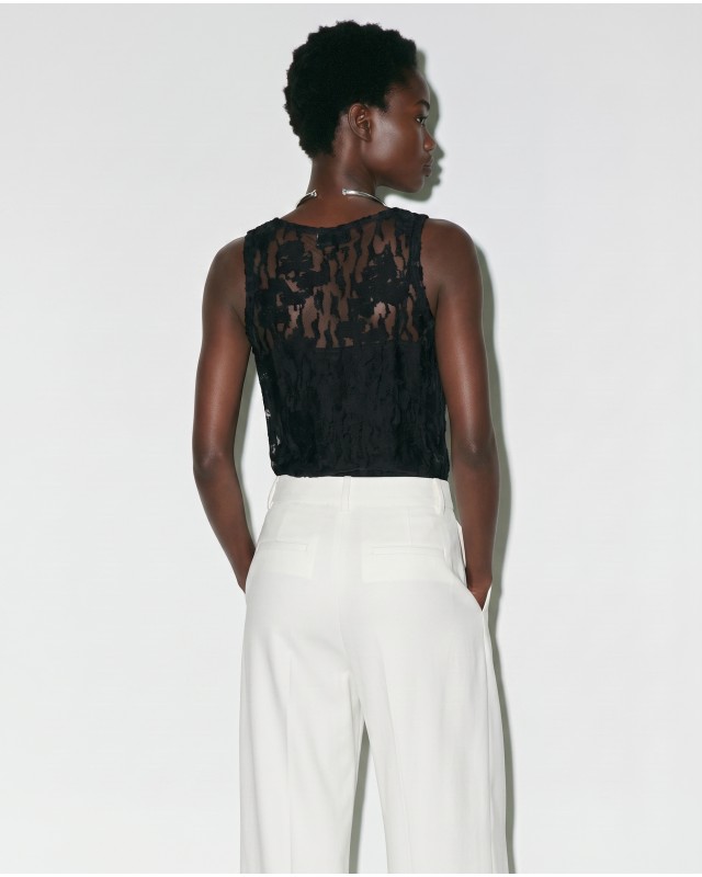 Sheer Lace Tank Top - black