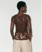 Sheer Lace Tank Top - Brown