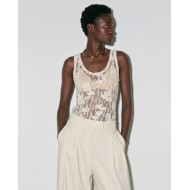 Sheer Lace Tank Top - Cream