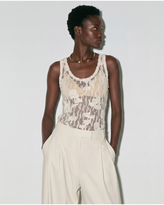 Sheer Lace Tank Top - Cream