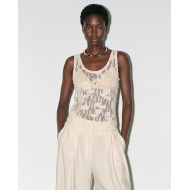 Sheer Lace Tank Top - Cream