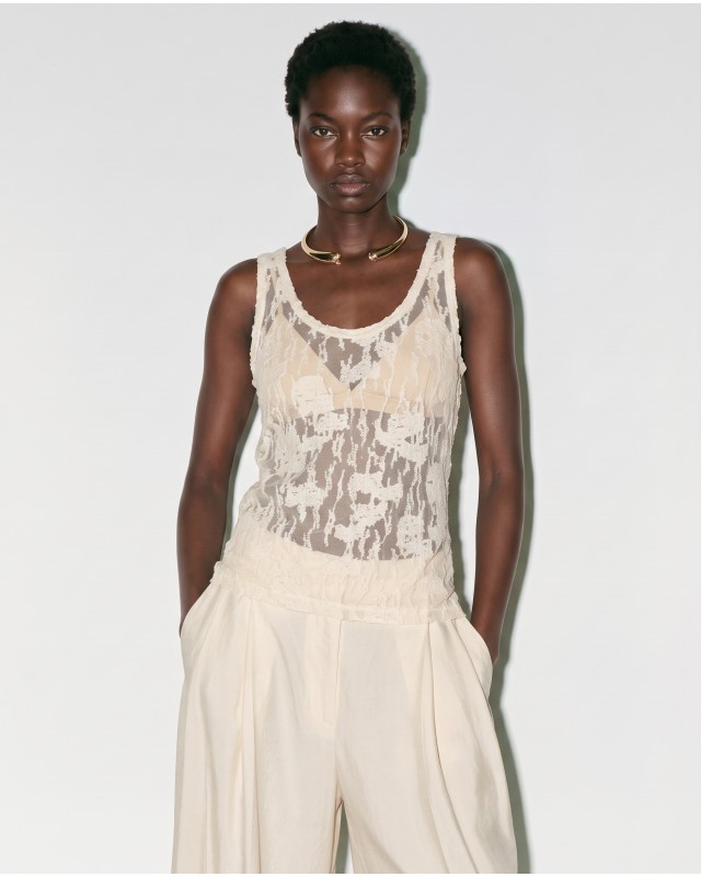 Sheer Lace Tank Top - Cream