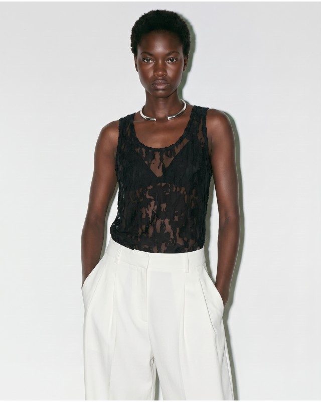 Sheer Lace Tank Top - black