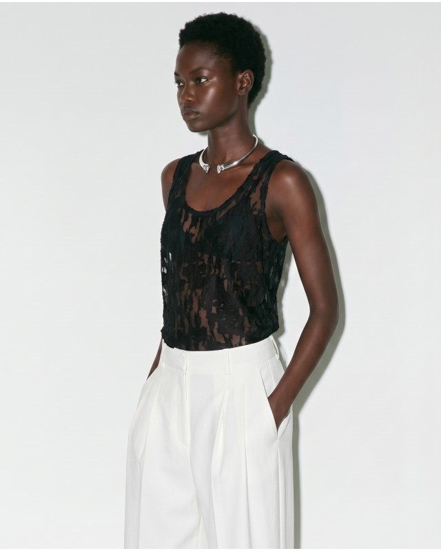 Sheer Lace Tank Top - black