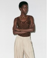 Sheer Lace Tank Top - Brown