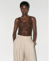 Sheer Lace Tank Top - Brown