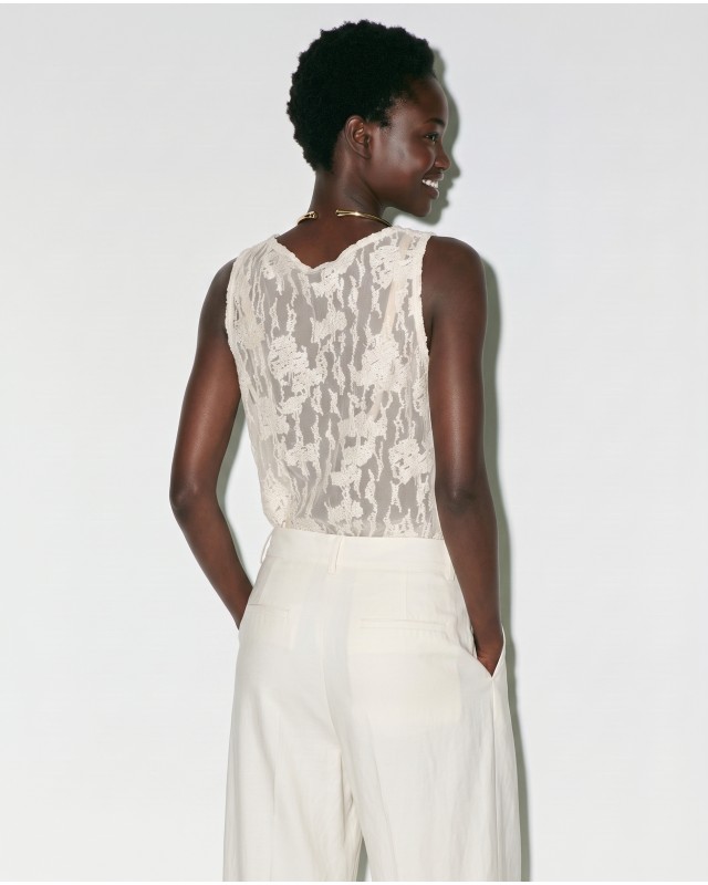 Sheer Lace Tank Top - Cream