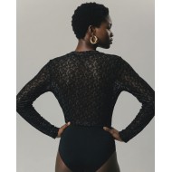 Sheer Paisley Long Sleeve Top - black