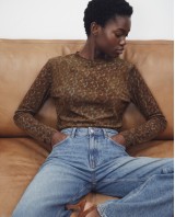 Sheer Paisley Long Sleeve Top - Brown