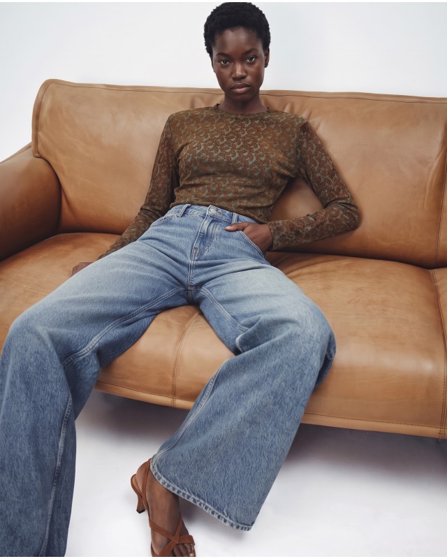 Sheer Paisley Long Sleeve Top - Brown
