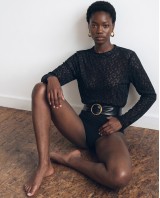 Sheer Paisley Long Sleeve Top - black