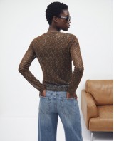 Sheer Paisley Long Sleeve Top - Brown