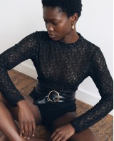 Sheer Paisley Long Sleeve Top - black