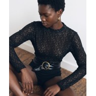 Sheer Paisley Long Sleeve Top - black