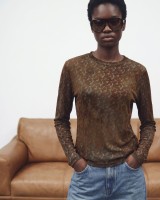 Sheer Paisley Long Sleeve Top - Brown