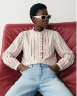 Striped Ruffle Collar Blouse - Cream