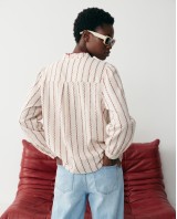 Striped Ruffle Collar Blouse - Cream