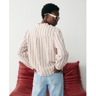 Striped Ruffle Collar Blouse - Cream