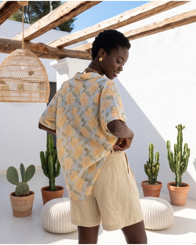 Sienna Bloom Oversized Shirt Yellow & light blue