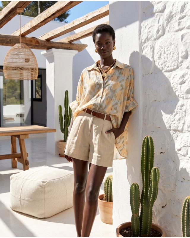 Sienna Bloom Oversized Shirt Yellow & light blue