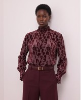 Velvet Leopard Sheer Blouse - Burgundy