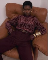 Velvet Leopard Sheer Blouse - Burgundy