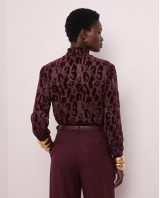 Velvet Leopard Sheer Blouse - Burgundy