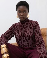 Velvet Leopard Sheer Blouse - Burgundy