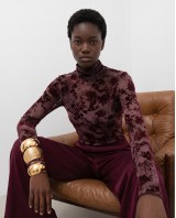 Sheer Floral Turtleneck blouse - Burgundy