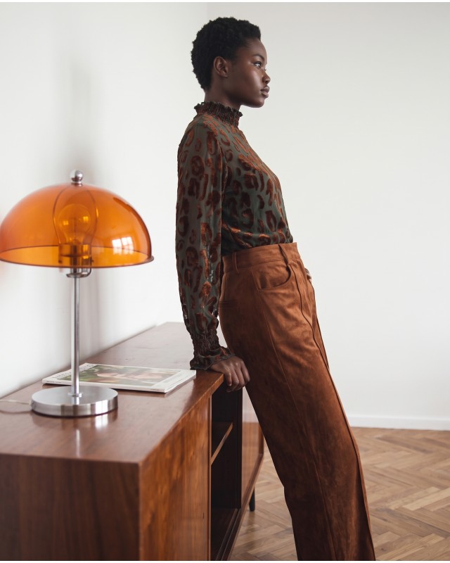 Velvet Leopard Sheer Blouse - olive