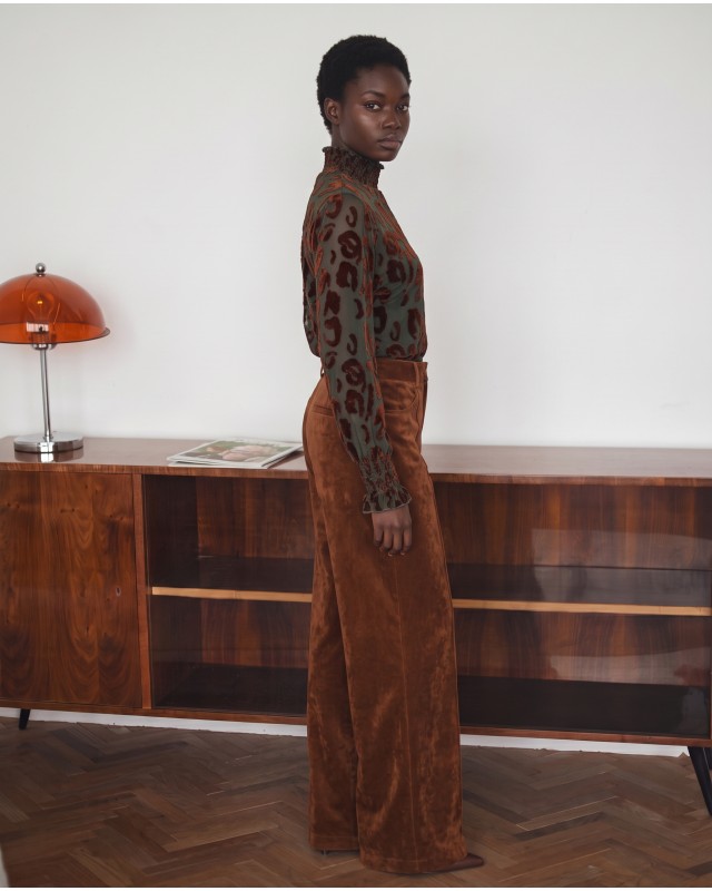 Velvet Leopard Sheer Blouse - olive
