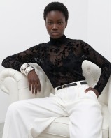 Sheer Floral Turtleneck blouse- black 