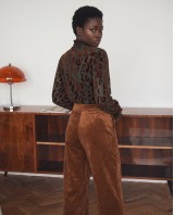 Velvet Leopard Sheer Blouse - olive