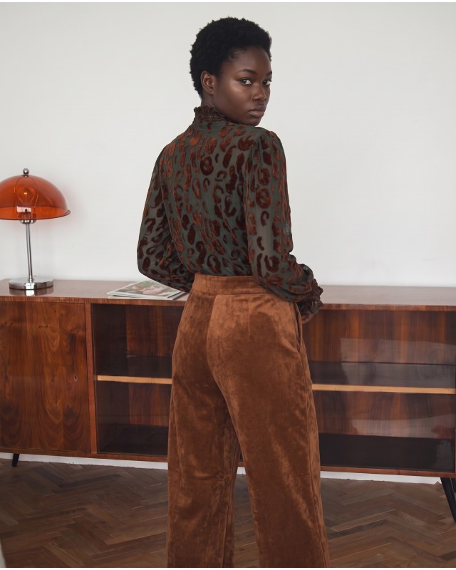 Velvet Leopard Sheer Blouse - olive