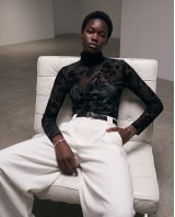 Sheer Floral Turtleneck blouse- black 