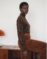 Velvet Leopard Sheer Blouse - olive