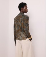 Sheer Floral Turtleneck blouse - Olive Khaki