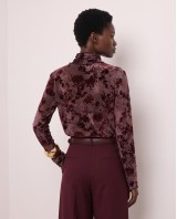 Sheer Floral Turtleneck blouse - Burgundy