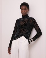 Sheer Floral Turtleneck blouse- black 
