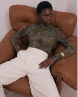 Sheer Floral Turtleneck blouse - Olive Khaki