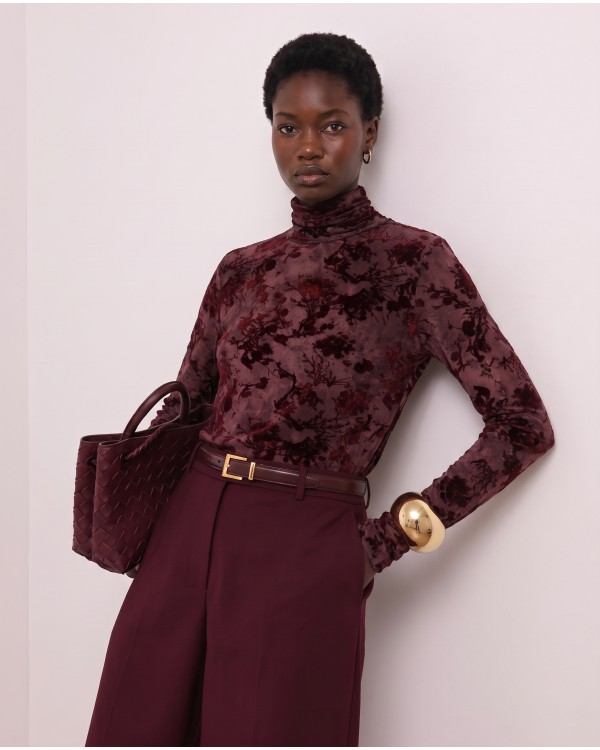 Sheer Floral Turtleneck blouse- black 