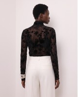 Sheer Floral Turtleneck blouse- black 