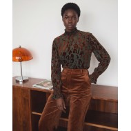 Velvet Leopard Sheer Blouse - olive