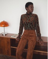 Velvet Leopard Sheer Blouse - olive
