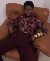 Sheer Floral Turtleneck blouse - Burgundy