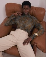 Sheer Floral Turtleneck blouse - Olive Khaki